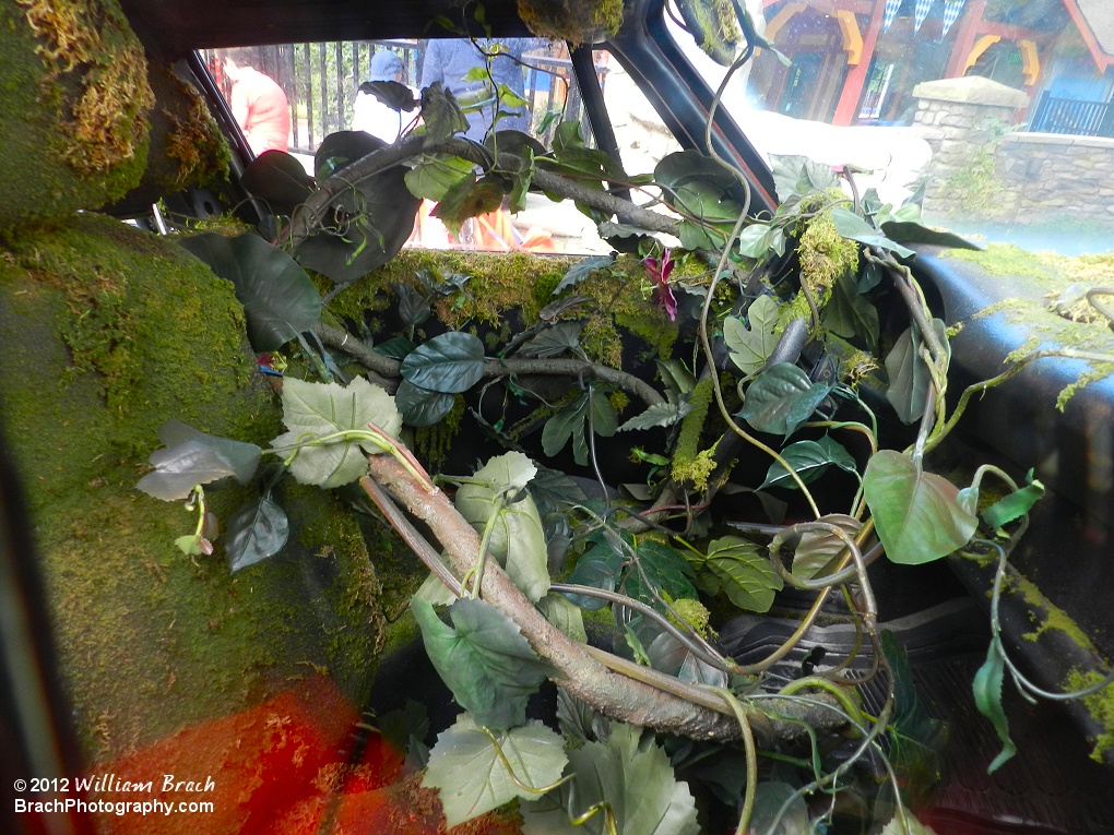 Just outside the entrance to Verbolten is a Porche that has become entwined with vines from the Black Forest.  Heres what the inside of the car looks like.