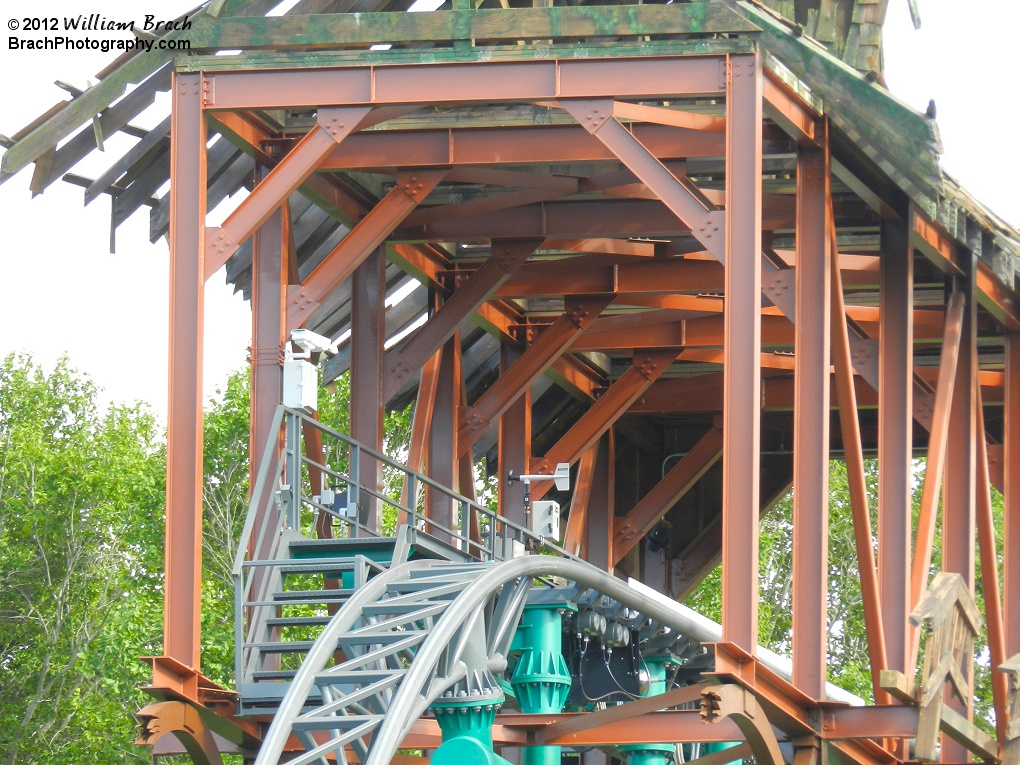 Close up view of the covered bridge leading to the final drop.