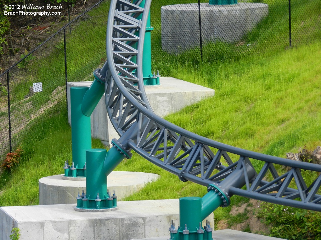 Looking at the track on Verbolten's final drop into the curve over the Rhine River.