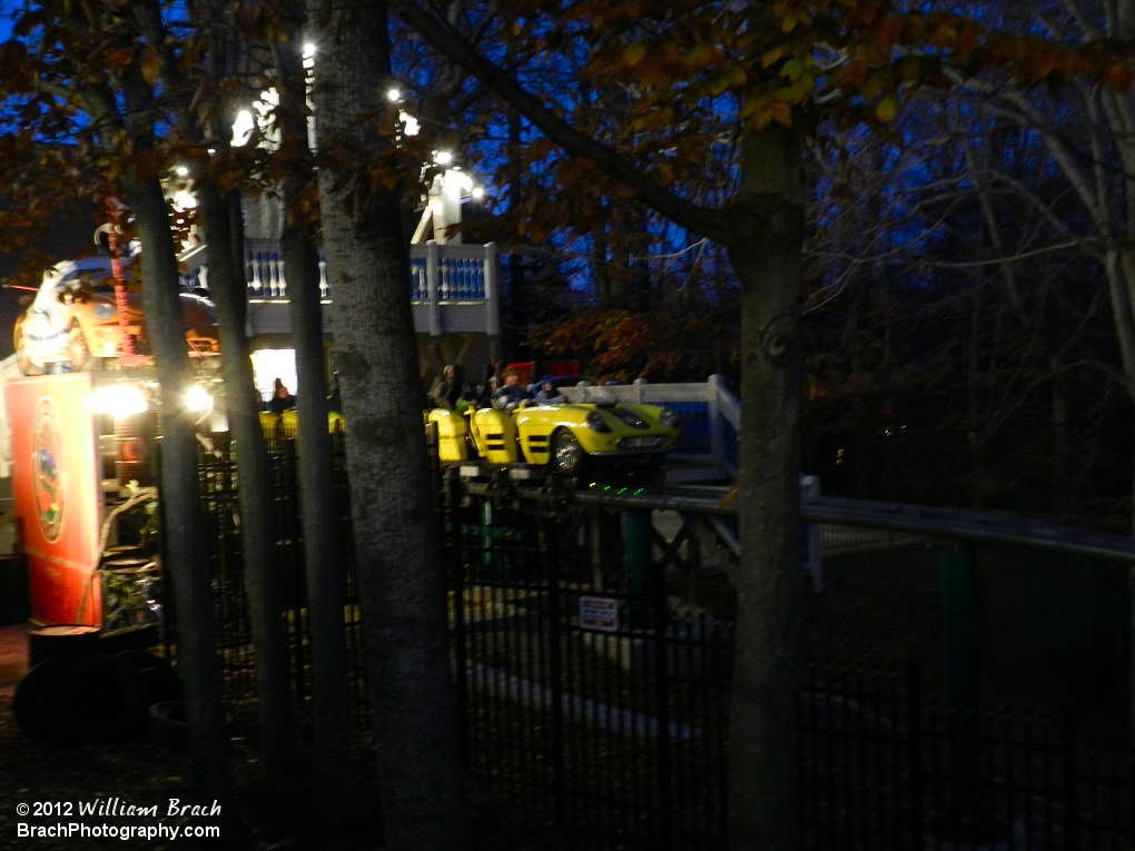 Yellow train departing the station during Christmas Town 2012.