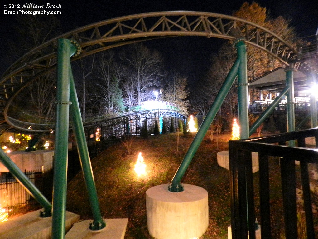 Verbolten train going through the on ride photo section during Christmas Town 2012.