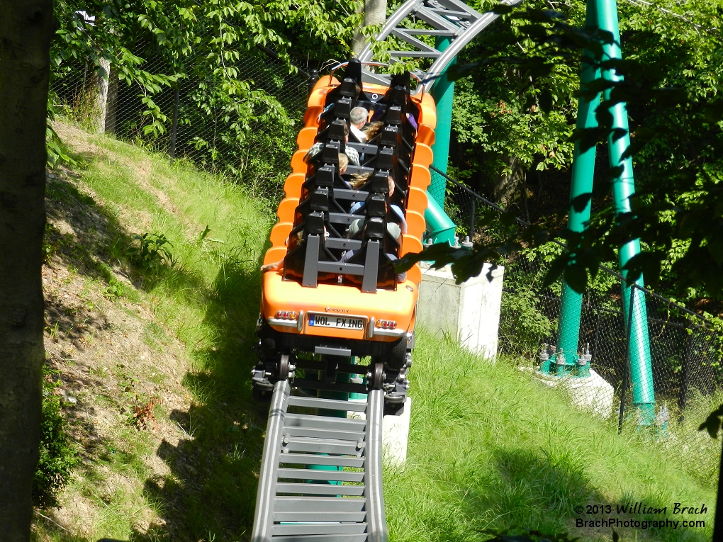 Orange train about to turn right when Gunther wanted people to turn left!