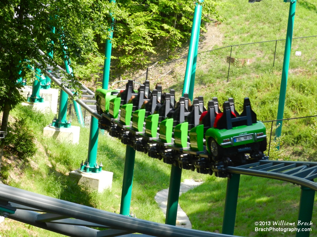 Green train heading out on another adventure.