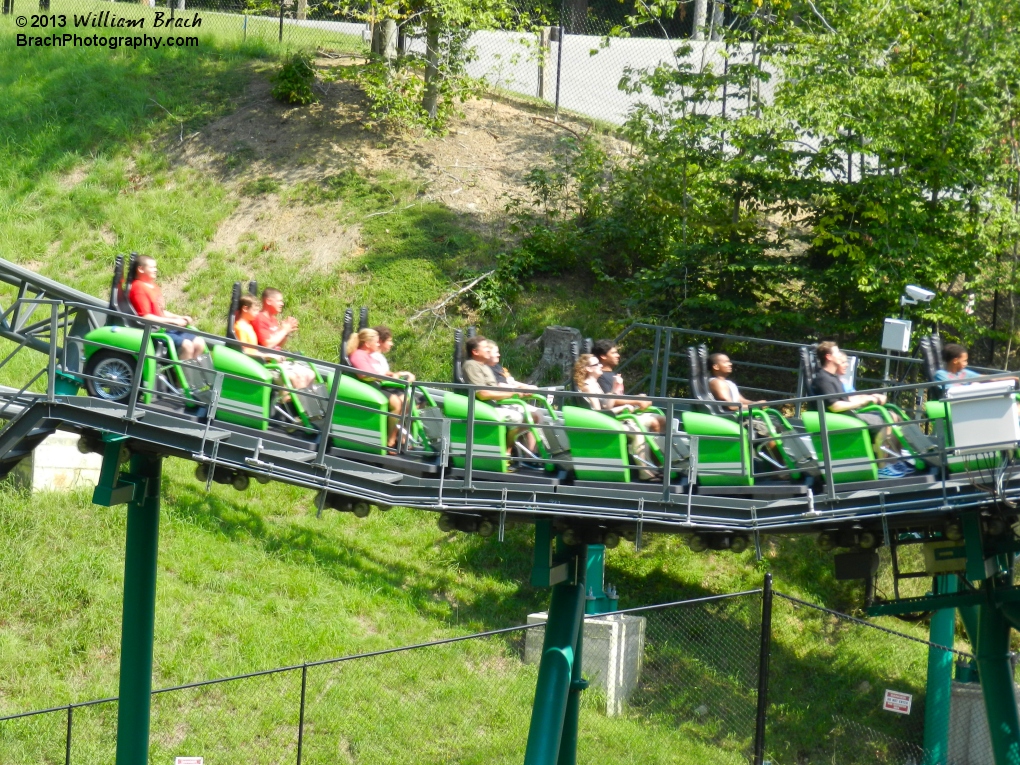 Green train entering the Black Forest!