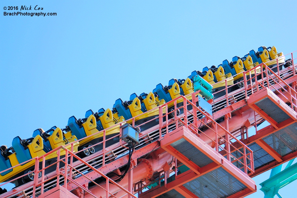 The train on the lift hill.