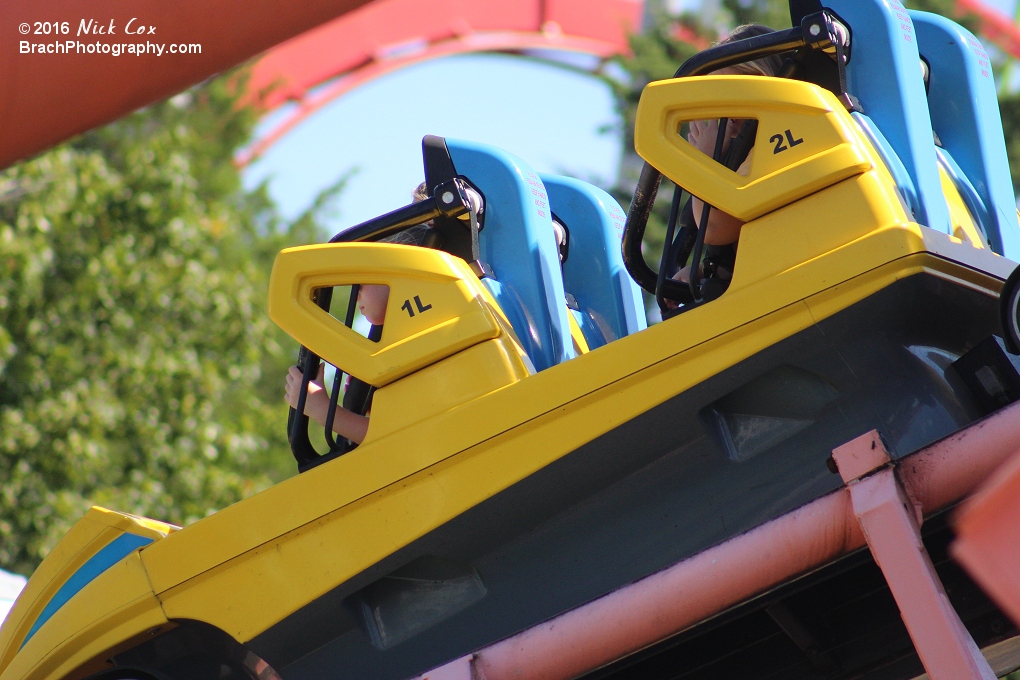 The train going up the lift hill backwards.