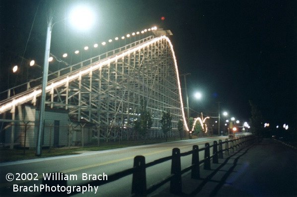 Most of the ride lit up at night.