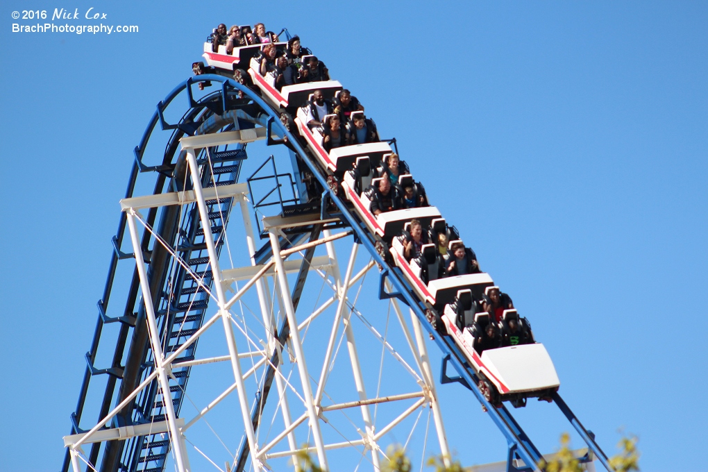 The train about to dive down the first drop.