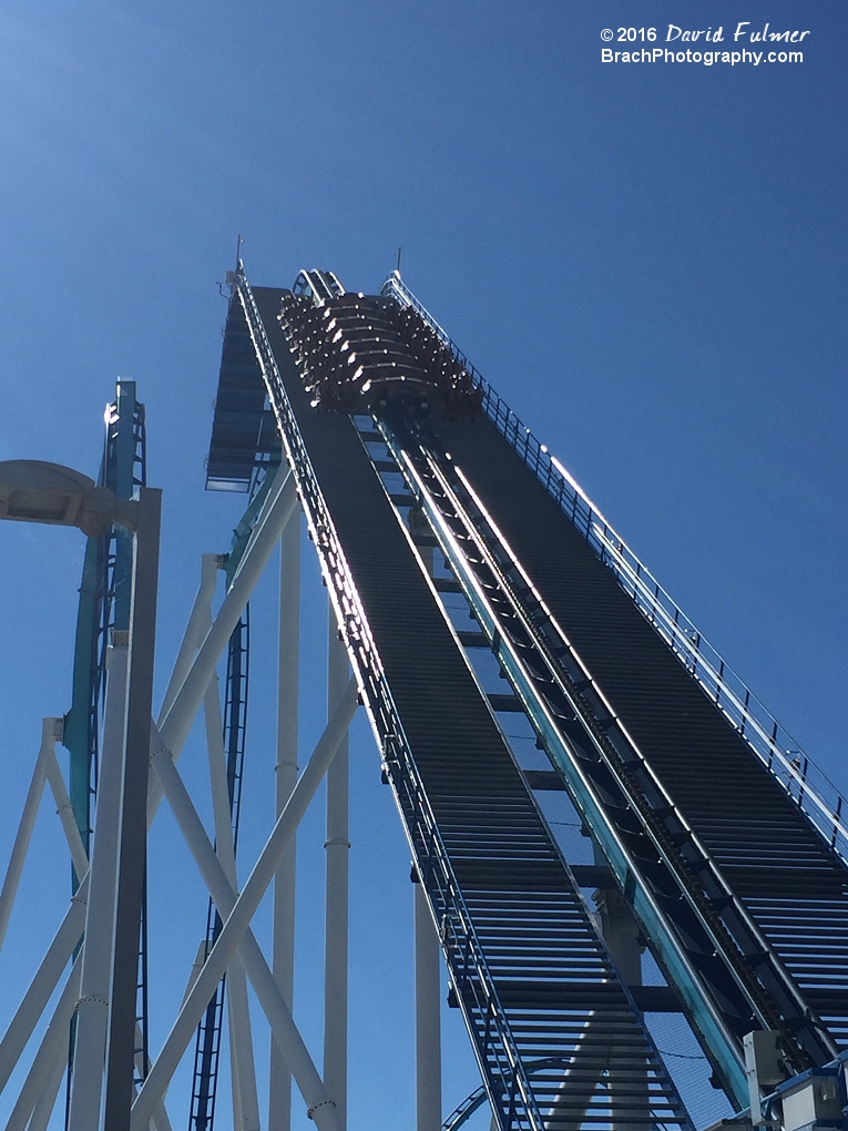 GateKeeper train climbing the lift hill.