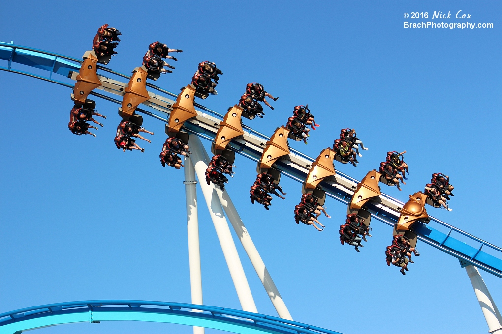 The train leaving the large corkscrew.