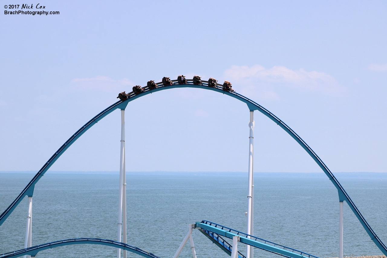 The wing coaster flying over Lake Erie.