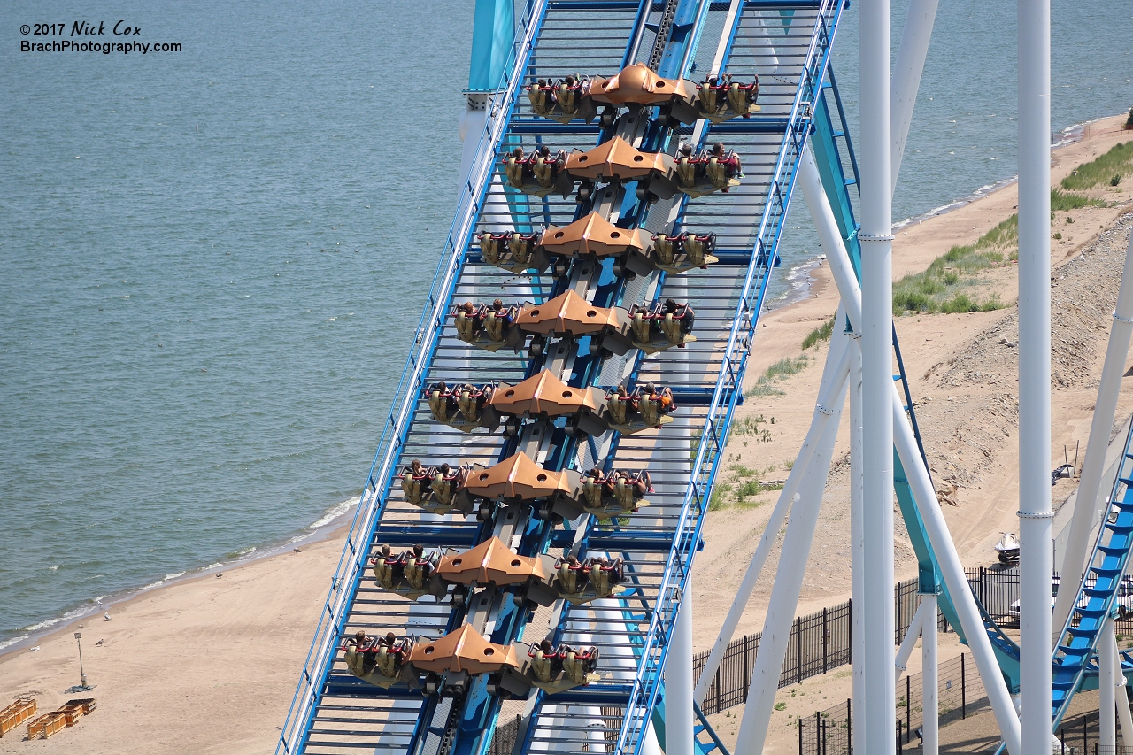 The train on the lift hill.