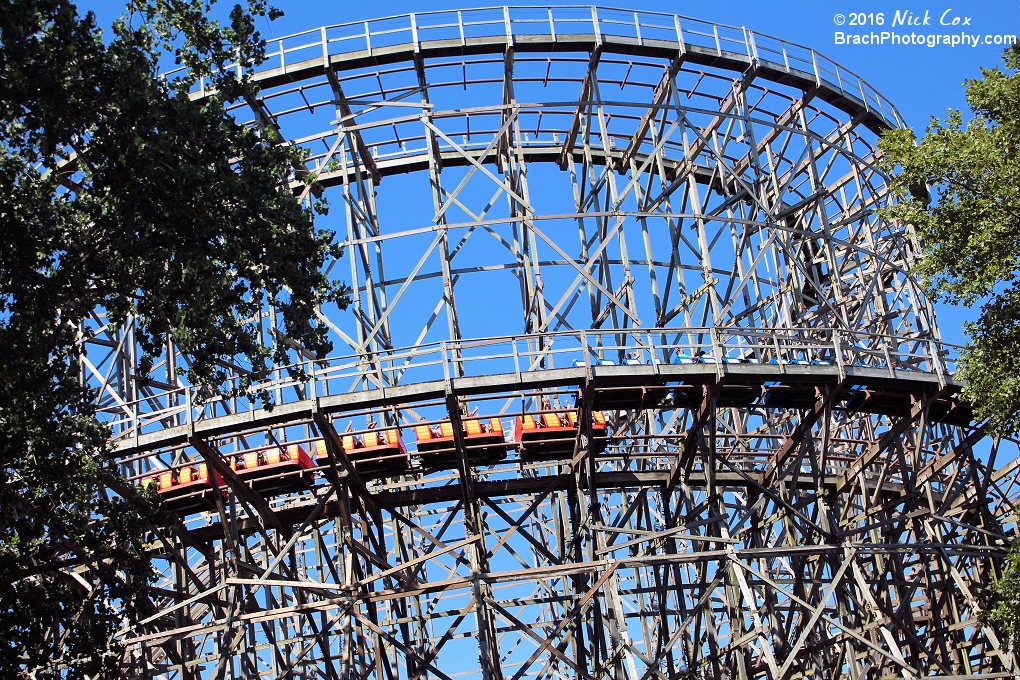 The massive structure with the trains racing.