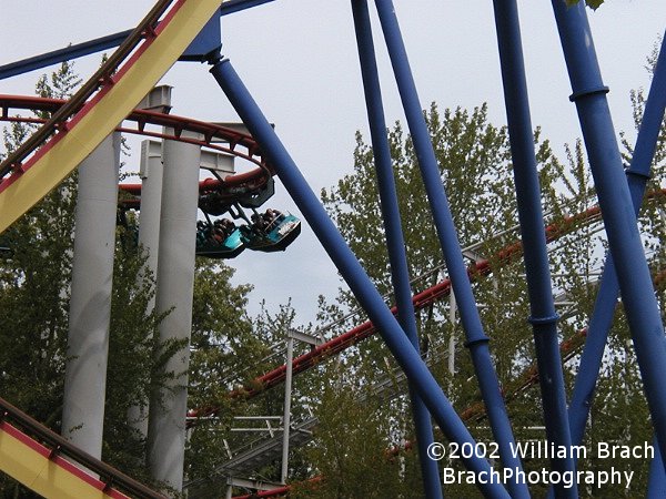 Iron Dragon was repainted shortly after Top Thrill Dragster opened.  The track color remained the same - red.  The supports got a bright yellow-orange color to match Top Thrill Dragster.