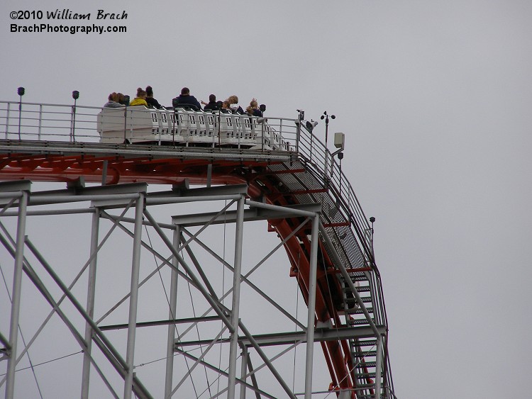 Another train of riders is about to take the plunge!