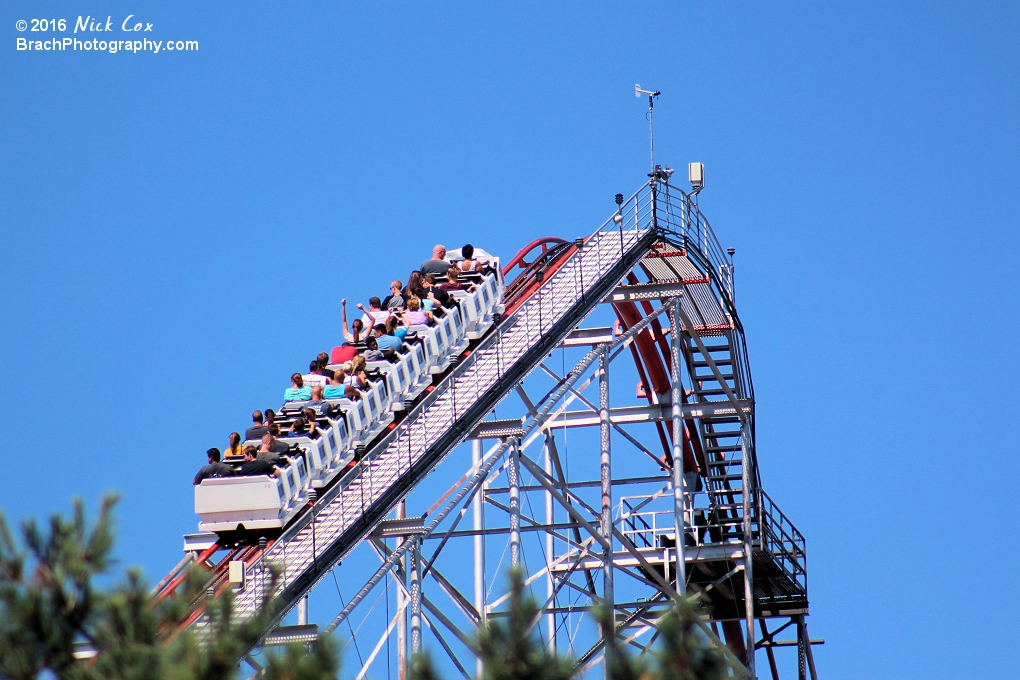 The train cresting the lift.