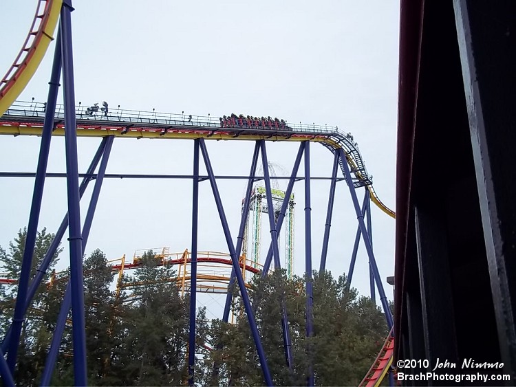 Mantis train climbing the lift hill.