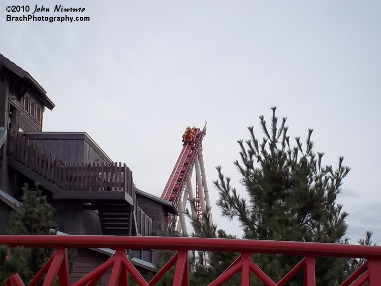 Maverick has two launched sections.  The first is its lift hill, the second is directly under the station.