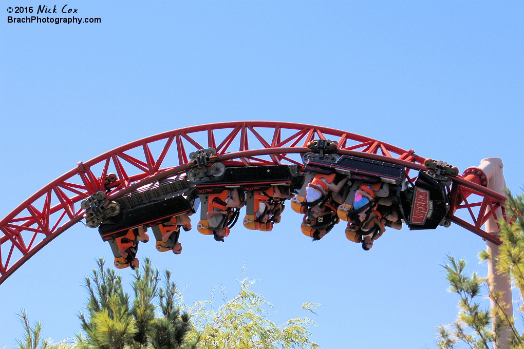 A train going through one of its inversions.