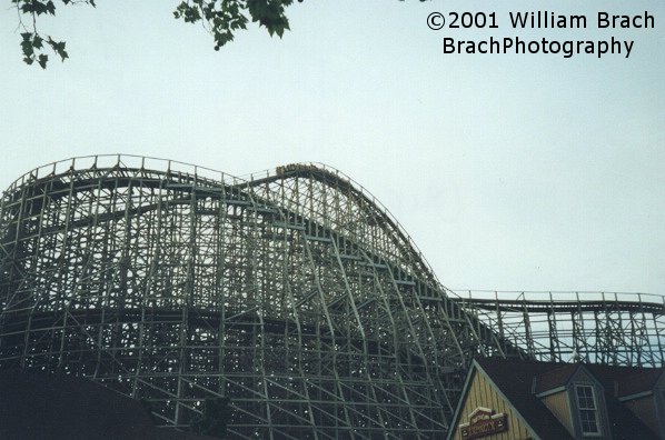 Mean Streak train about to go down the hill.