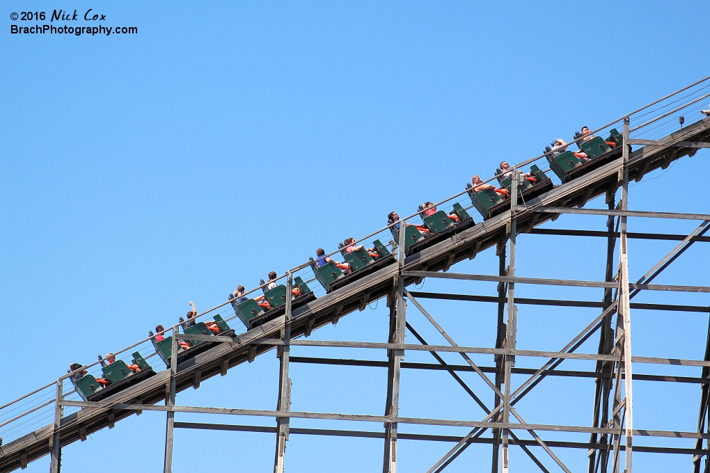 The train headed up the 165 foot lift.