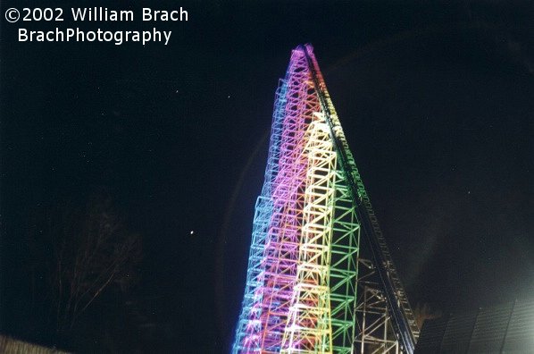 Beautiful lift hill all it up at night.