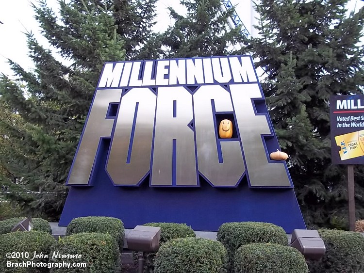 Here's Millennium Force's sign at the entrance to the ride's queue line.