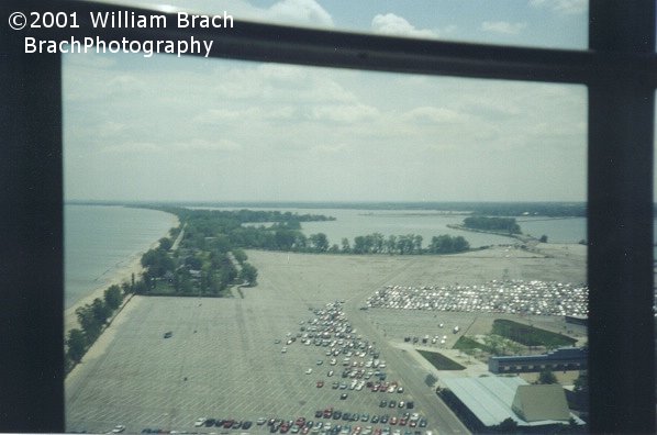 View of Cedar Point's large parking lot from the Space Spiral.