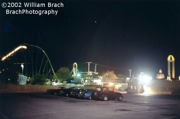 Raptor and the Power Tower at night.