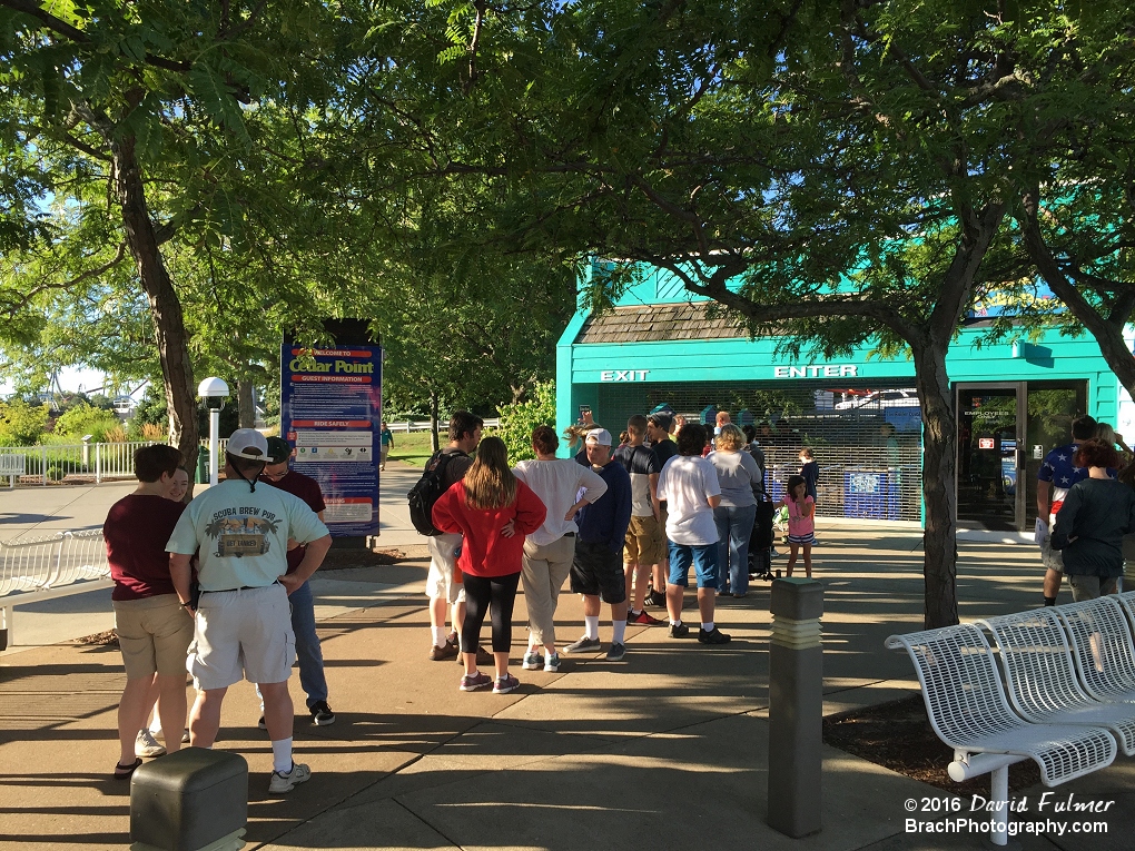 Waiting at the entrance to Cedar Point from the hotel entrance in the back of the park.