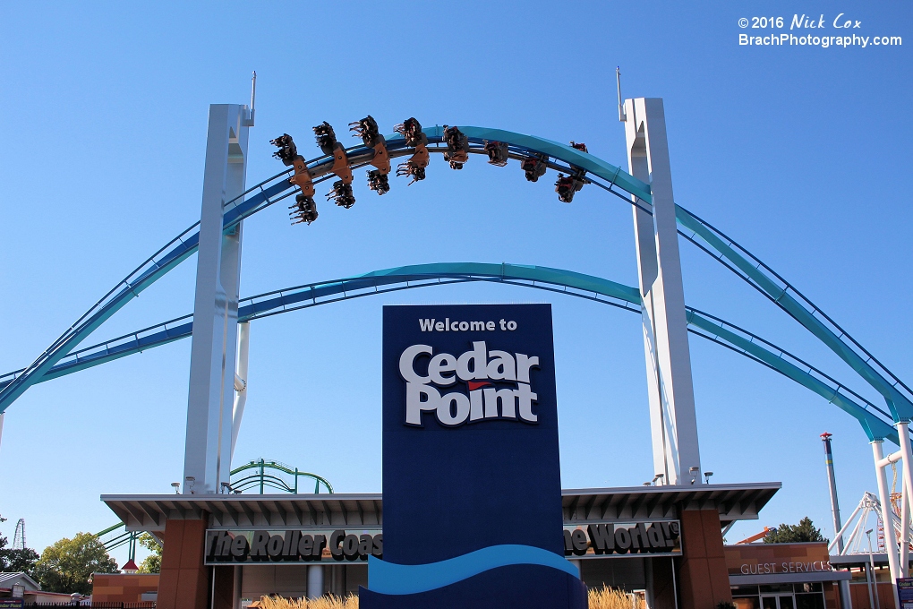 The entrance with GateKeeper flying over.