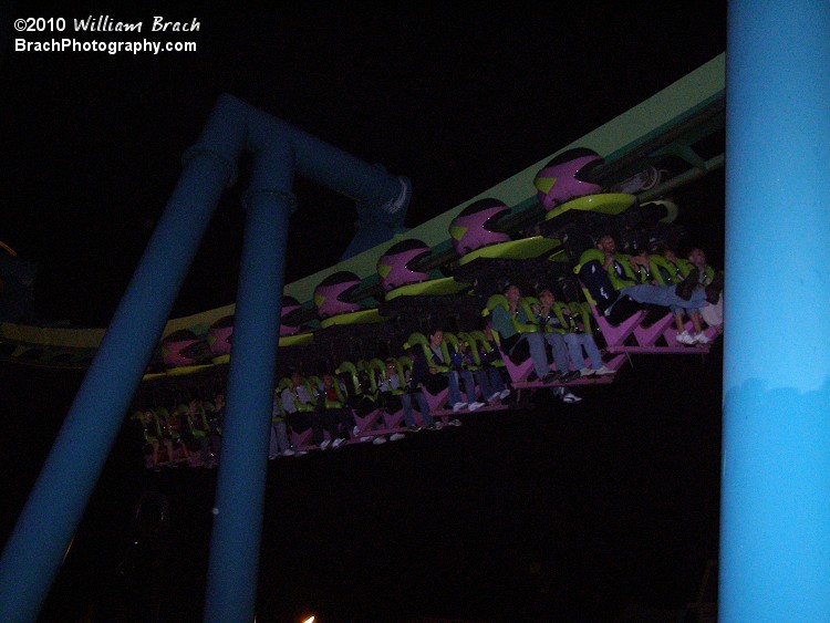 Raptor train running at night.