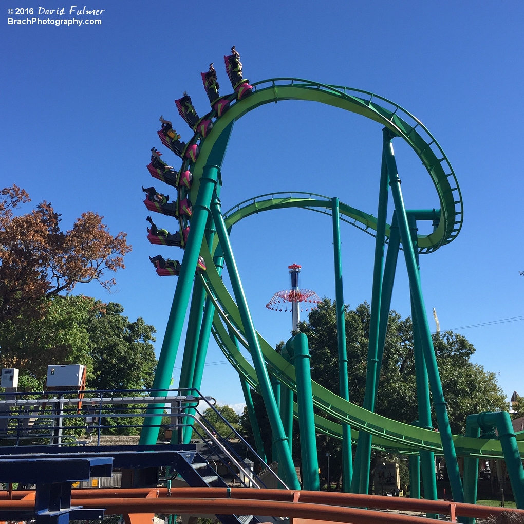 Train entering the Cobra Roll element. (frame 1 of 3)