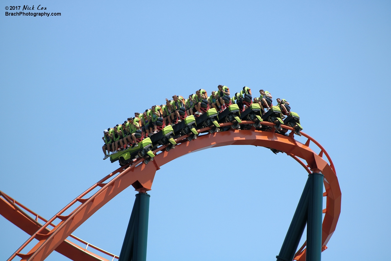 The ride at the top of the first drop.