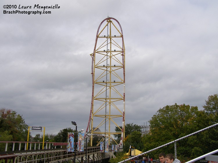 When Top Thrill Dragster opened in the 2003 season, it was the tallest and fastest complete circuit roller coaster in the world.  It stands at 420ft tall, and reaches a top speed of 120mph.