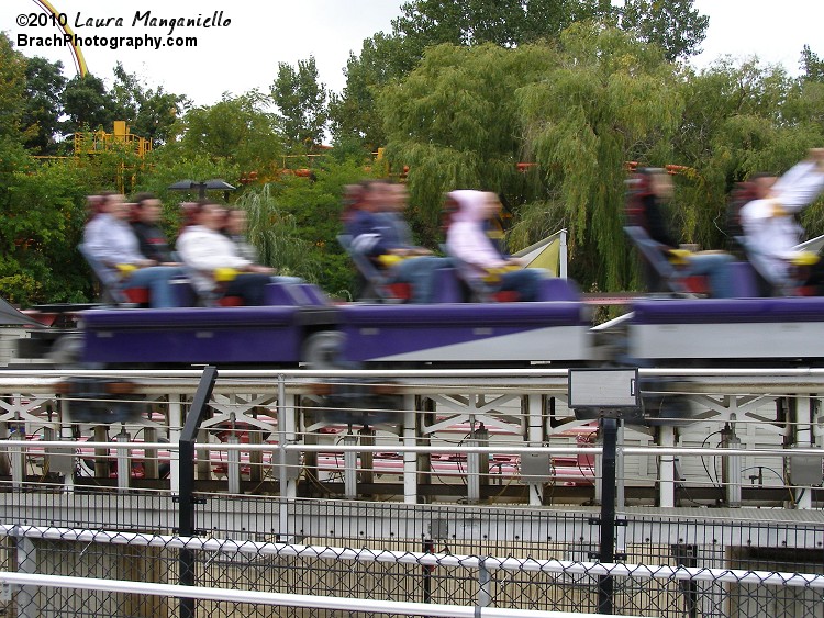 Purple train being launched.