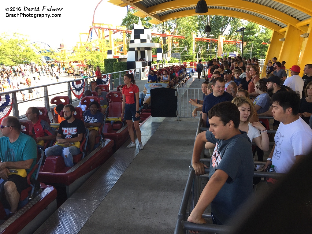 Looking in the station on Top Thrill Dragster.