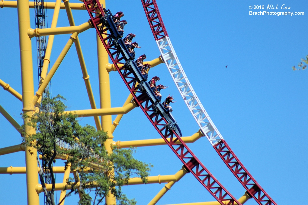 The train going down the large drop.