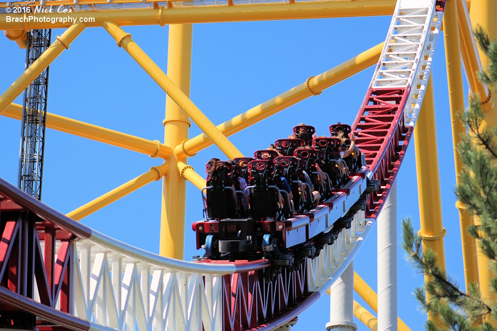 The train ascending up the top hat.