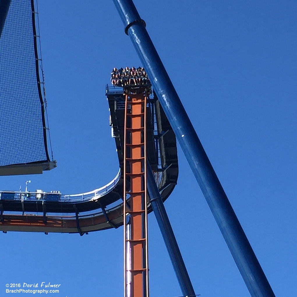 Train on Valravn holding before dropping down the first drop.