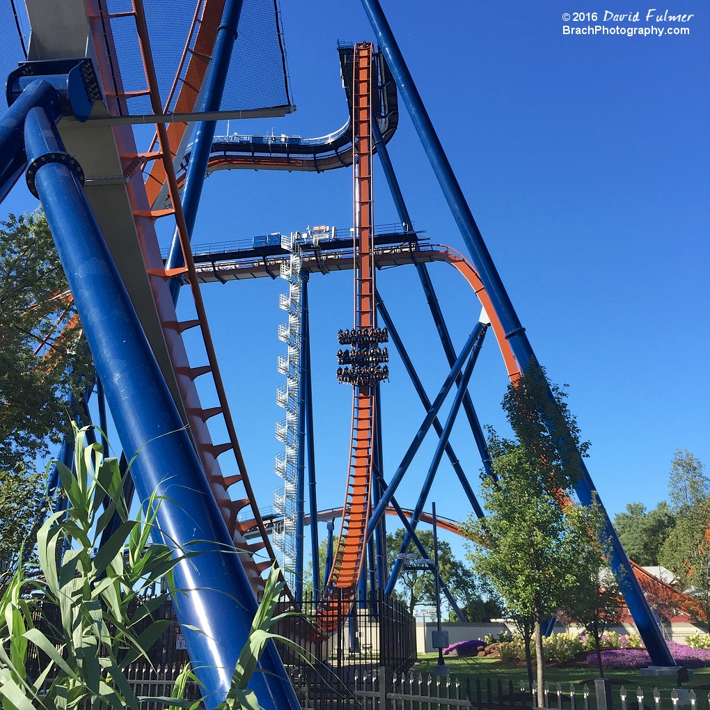 Valravn train in the 90 degree drop.