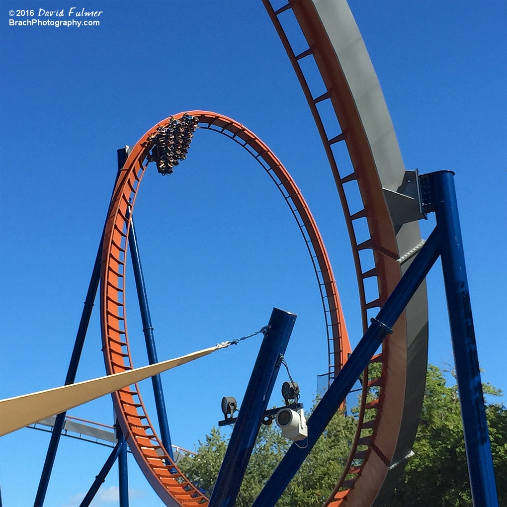 Valravn train going through the vertical loop.  (frame 3 of 4)