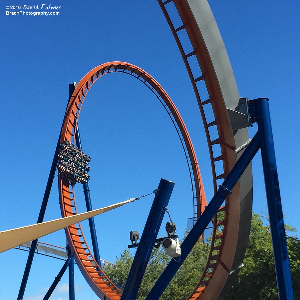 Valravn train exiting the vertical loop. (frame 4 of 4)