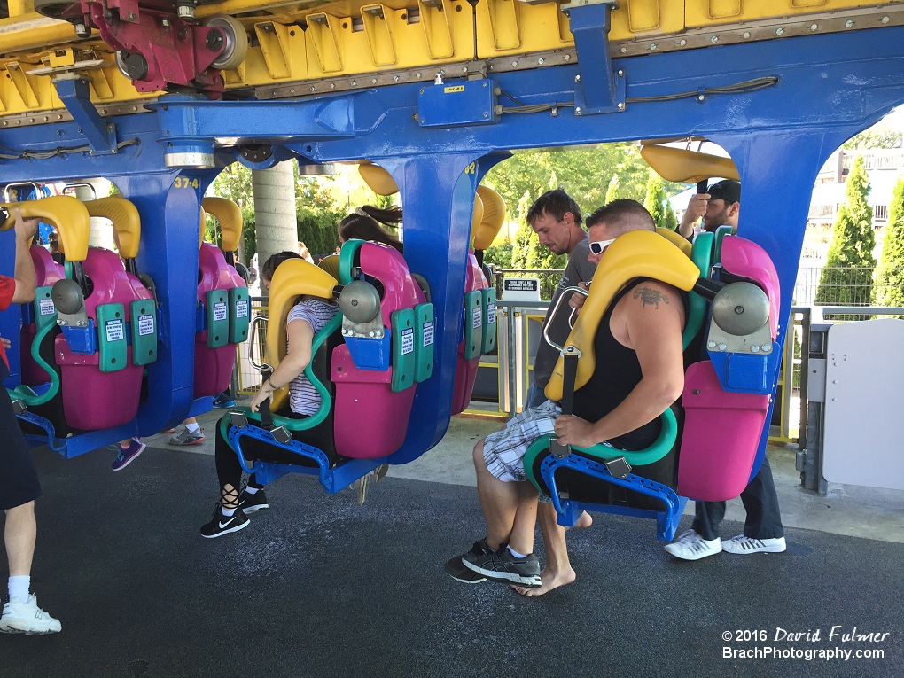 Wicked Twister train loading up in the station.