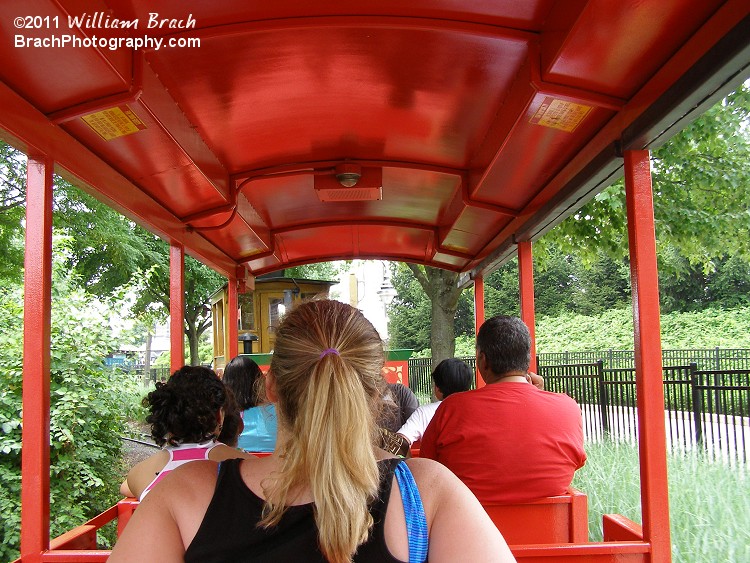 Enjoying a ride onboard the Cedar Creek Cannonball train ride.