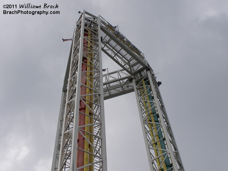 Looking up at the ride.