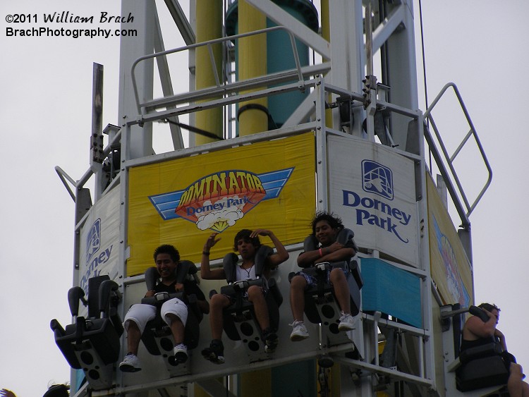 Dominator riders on the drop side bounce up and down a few times before the ride is completely over.