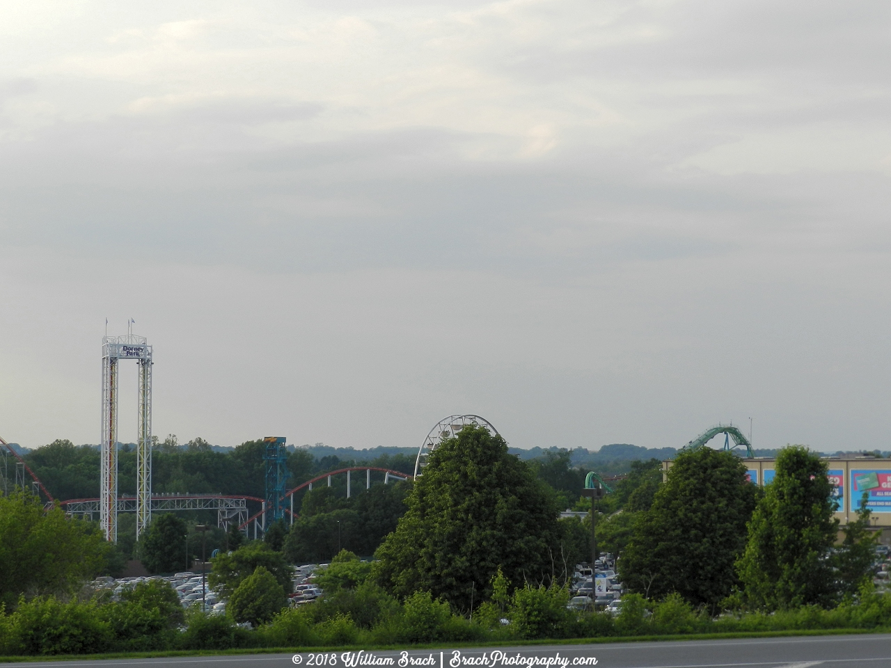 View of the Dorney Park skyline from the McDonalds parking lot across the street.