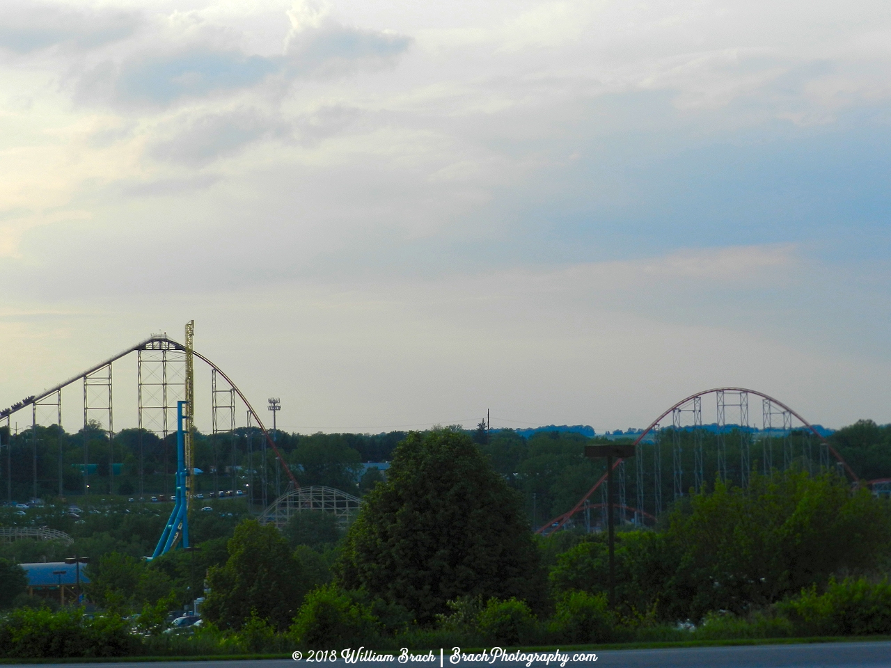 View of the Dorney Park skyline from the McDonalds parking lot across the street.