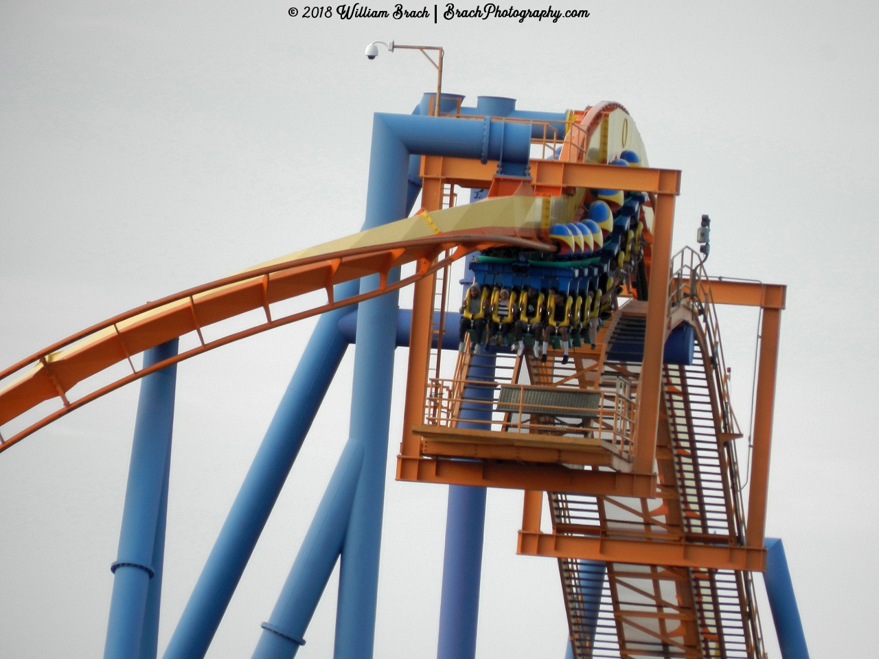 Train cresting the top of the lift hill.